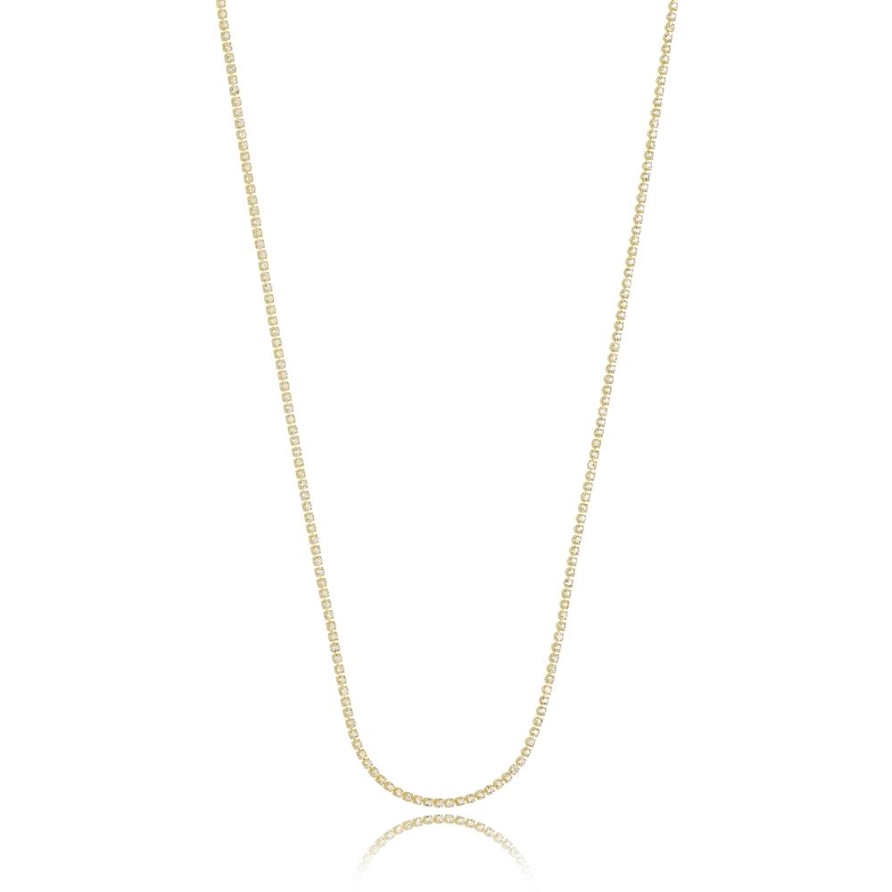 Colar longo riviera cristal banhado a ouro 18k