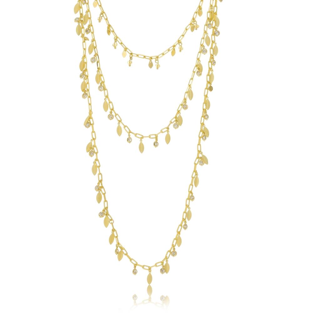Mix de colar com pingentes pendurados folheado  aouro 18k