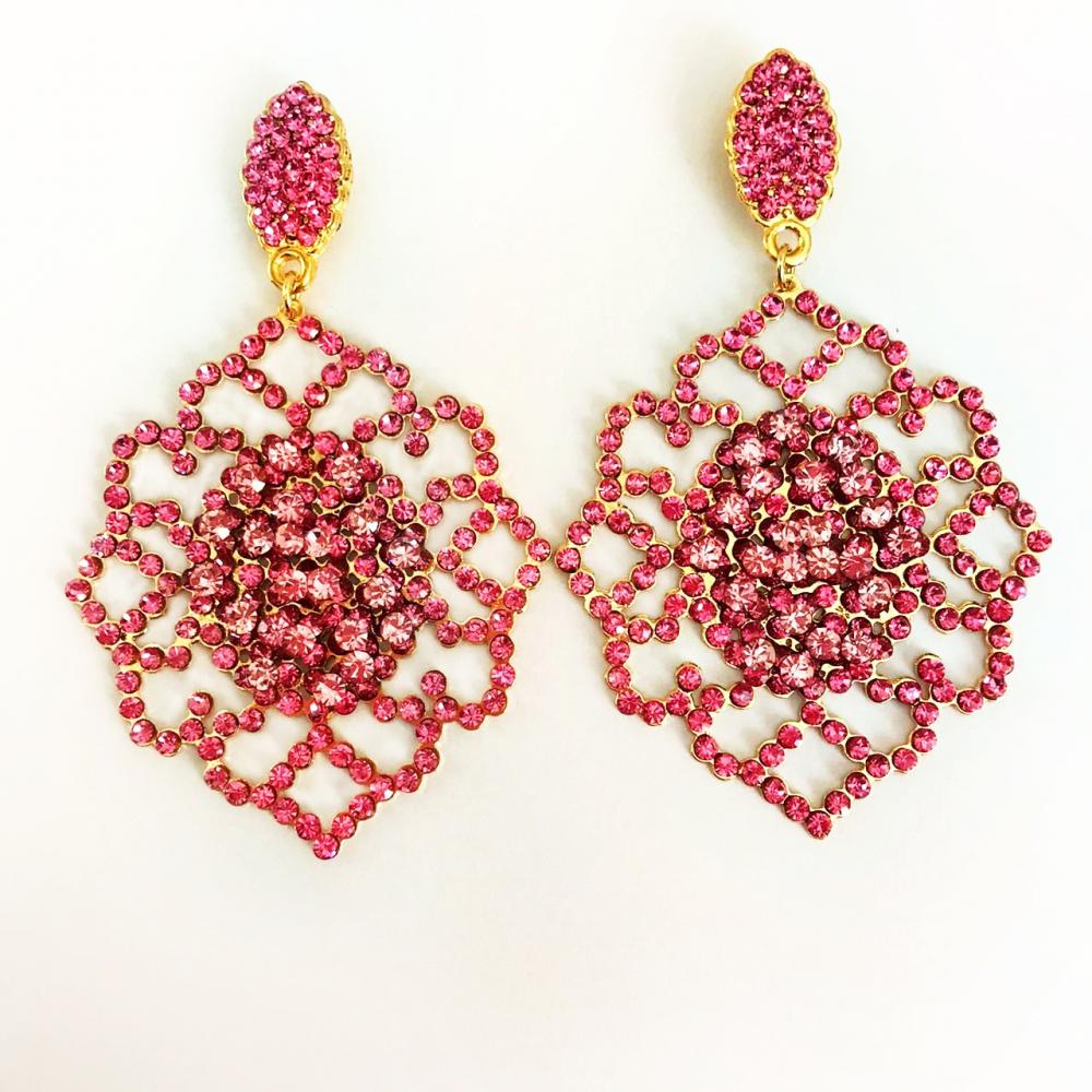 Brinco de strass de festa folheado a ouro 18k