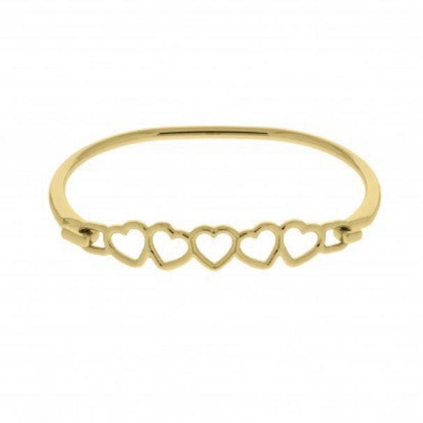 Pulseira bracelete com elo de corações folheado a ouro 17k