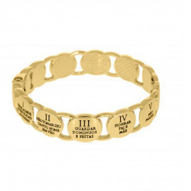 Pulseira Bracelete 10 mandamentos folheado a ouro 18k