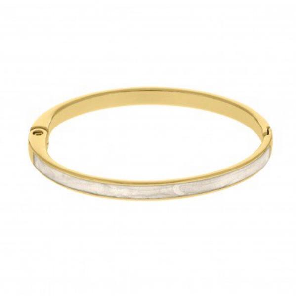 Pulseira bracelete resinado cor bege folheado a ouro 18k