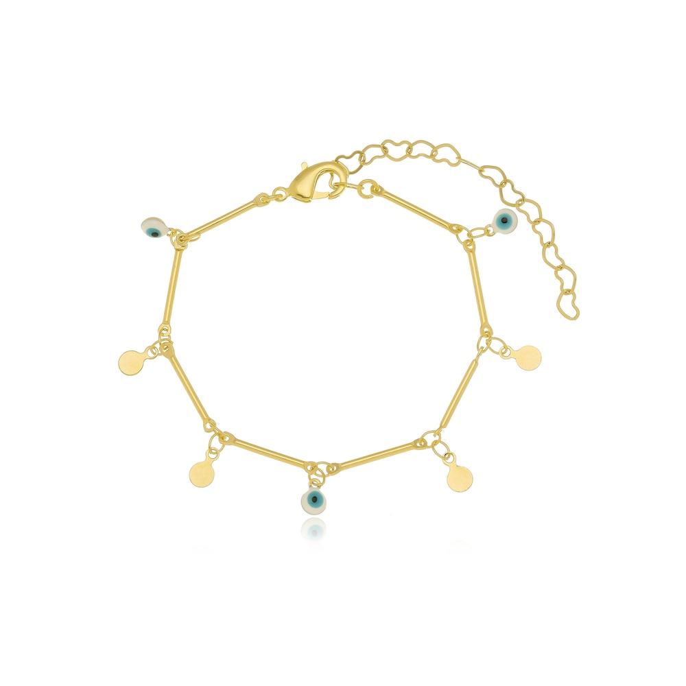 Pulseira minimalista com pingentes de olho grego folheado a ouro 18k