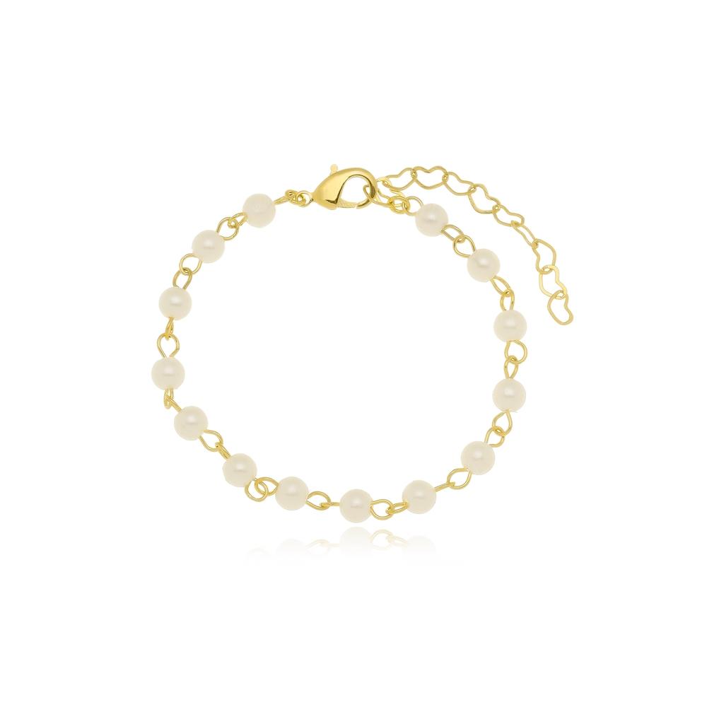 Pulseira com pérolas folheado a ouro 18k