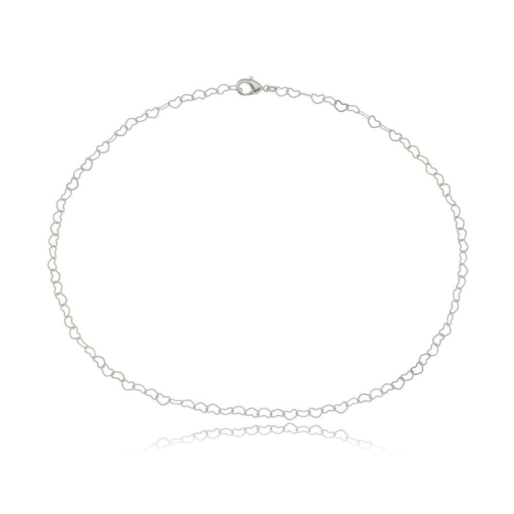 Choker de coração na cor prata ródio branco   