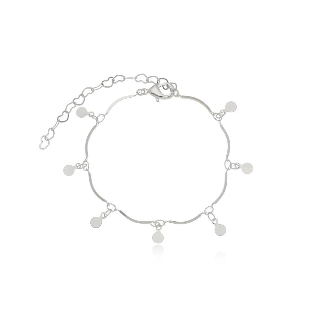 Pulseira com pingentes na cor prata ródio branco 