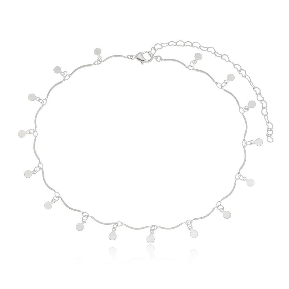 Choker minimalista cor prata ródio branco