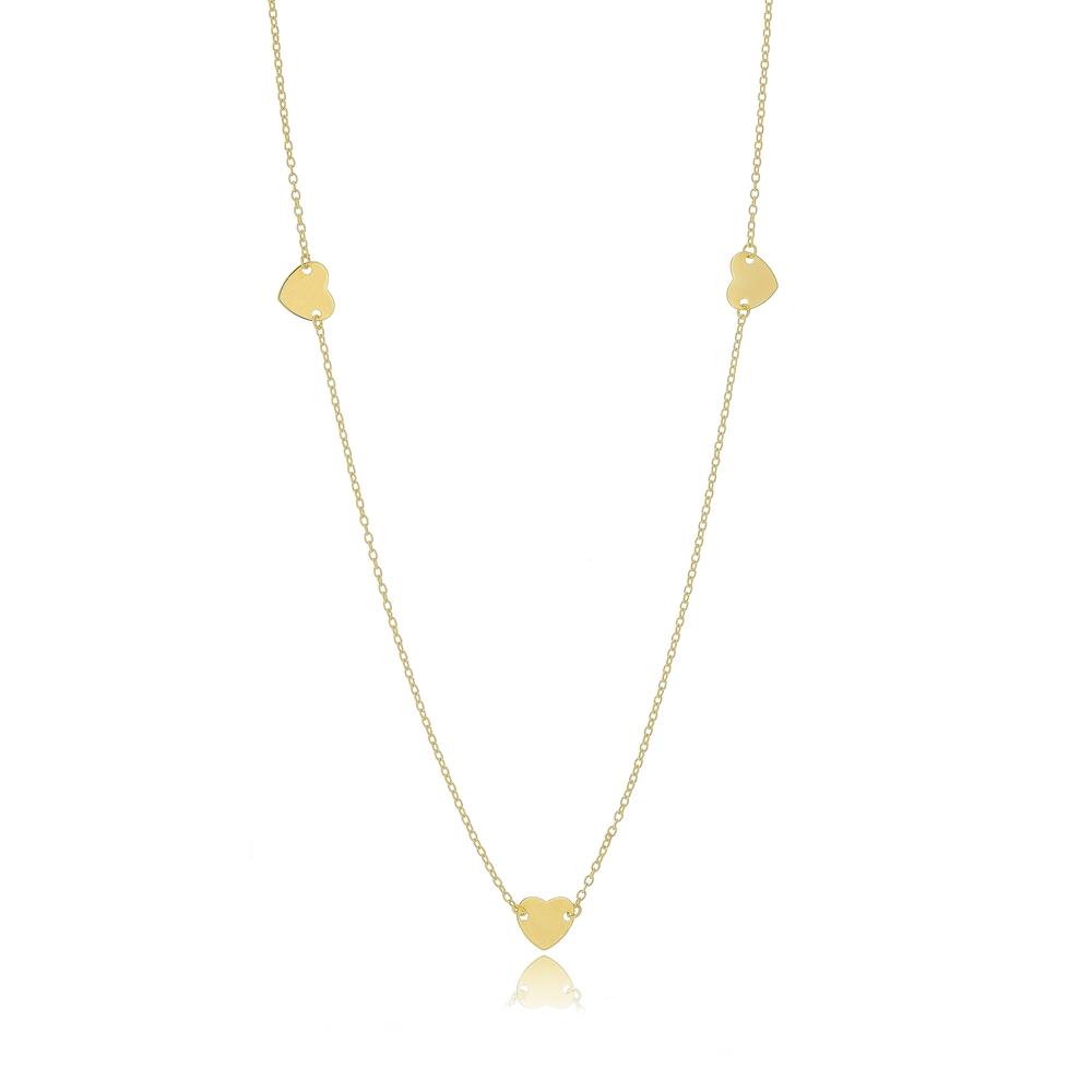 Colar longo com pingentes de coração banhado a ouro 18k 