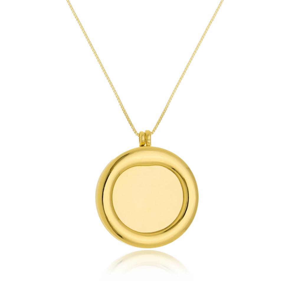Relicário Tifhany redondo com acrílico de vidro banhado a ouro 18k 