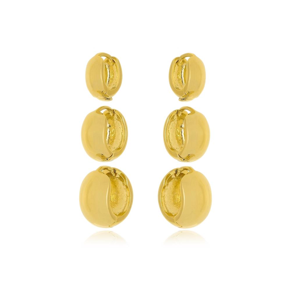 Trio de argolinhas lisas folheado a ouro 18k