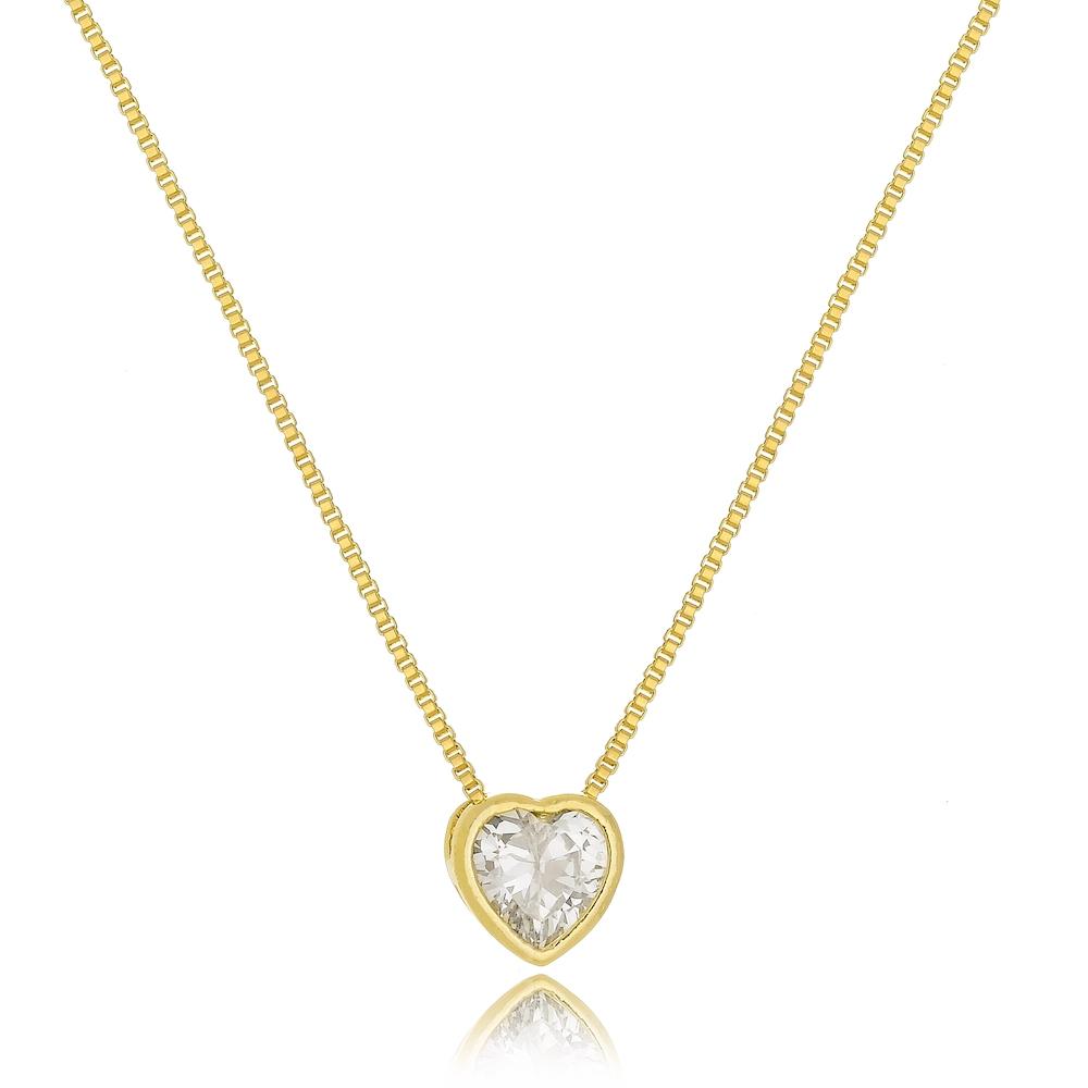 Colar ponto de luz coração com zircônia folheado a ouro 18k