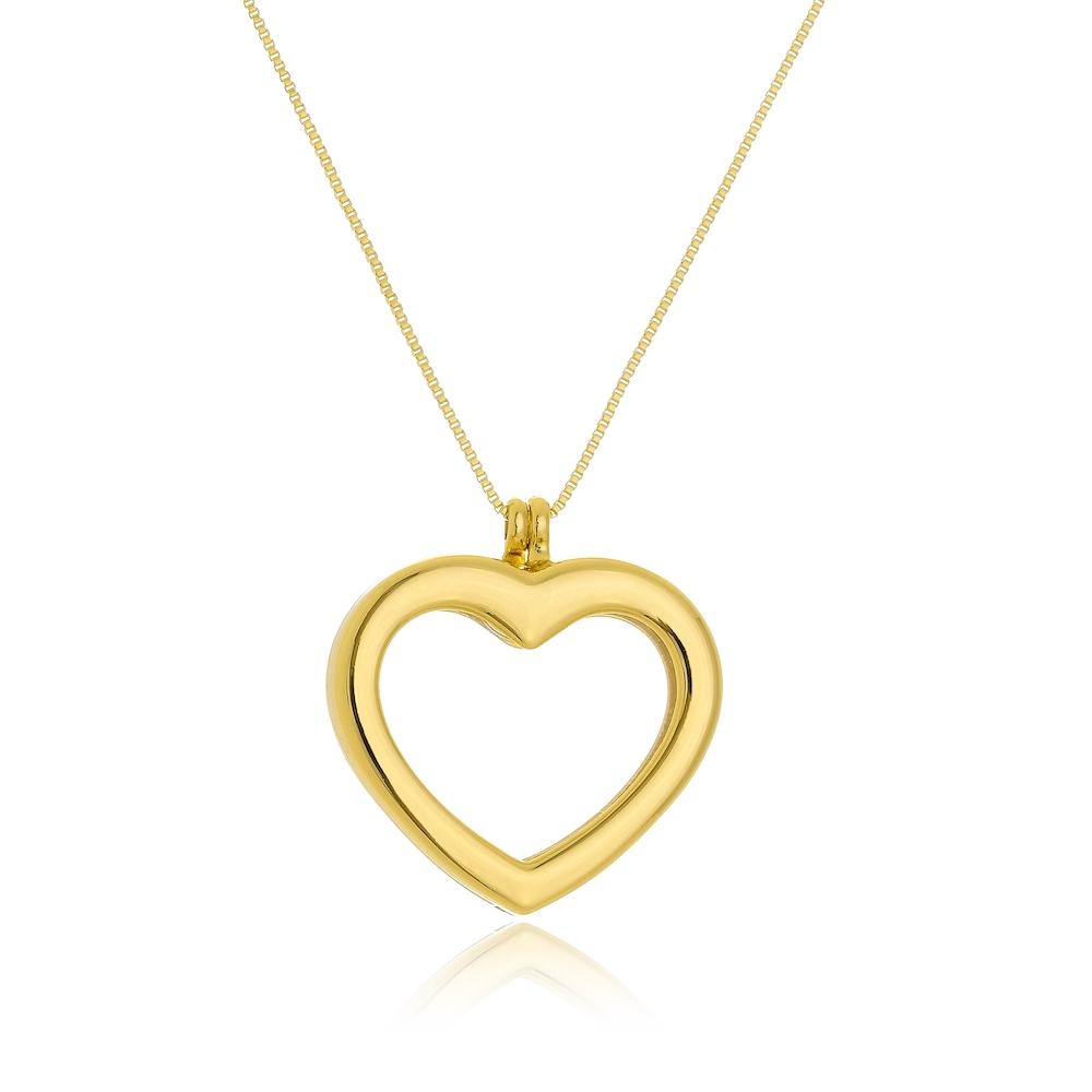 Colar relicário com pingente de coração folheado a ouro 18k