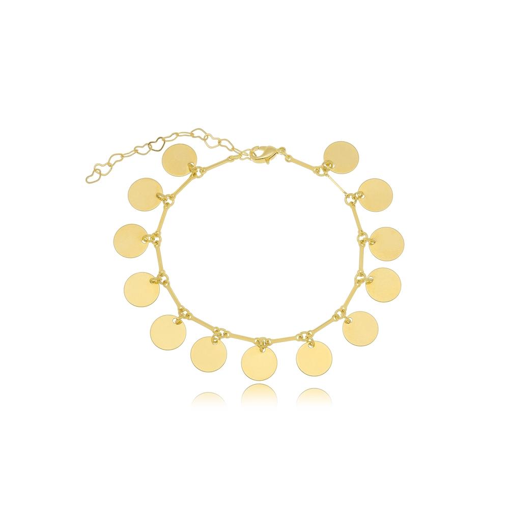 Pulseira minimalista com medalhas lisa folheada a ouro 18k