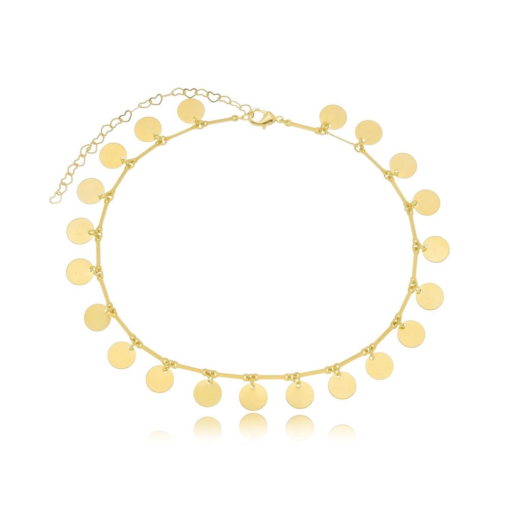Choker moedas medalhas lisas com palitos banhado a ouro 18k