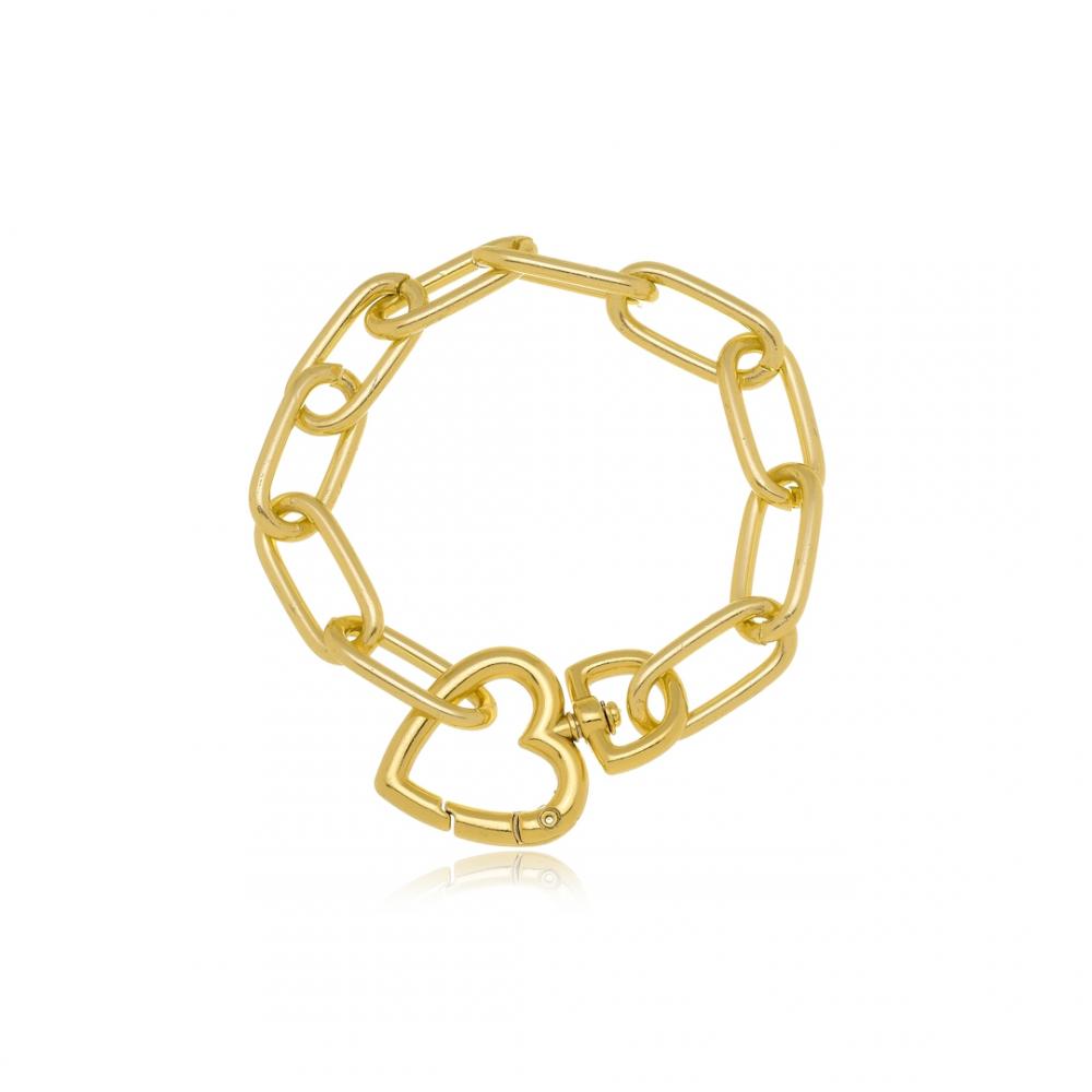 Pulseira de elo cartier com fecho coração folheada a ouro 18k