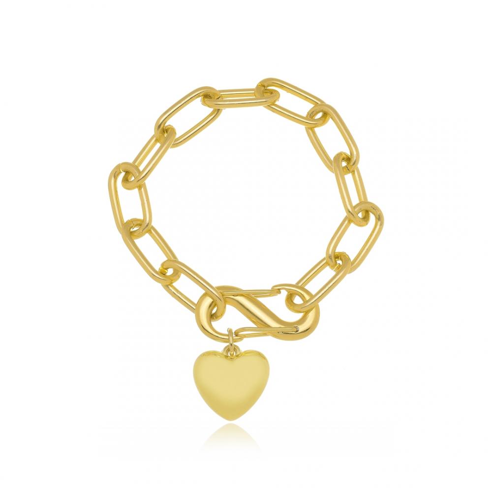 Pulseira de elo cartier com coração folheada em ouro 18k