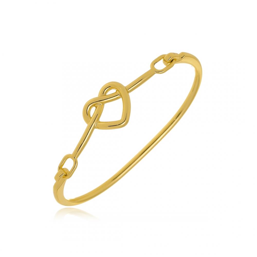 Bracelete  com pingente de coração com nó folheado a ouro 18k 