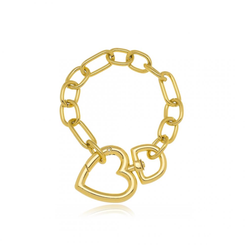 Pulseira de elos com fecho de coração folheada a ouro 18k 