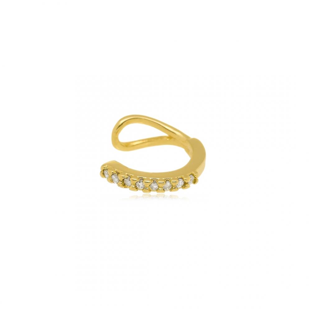  Piercing fake pequeno cravejado com zircônia folheado a ouro 18k 