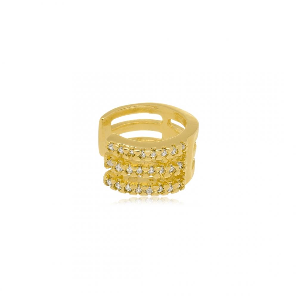  Piercing fake pequeno com três fileiras cravejadas folheado a ouro 18k