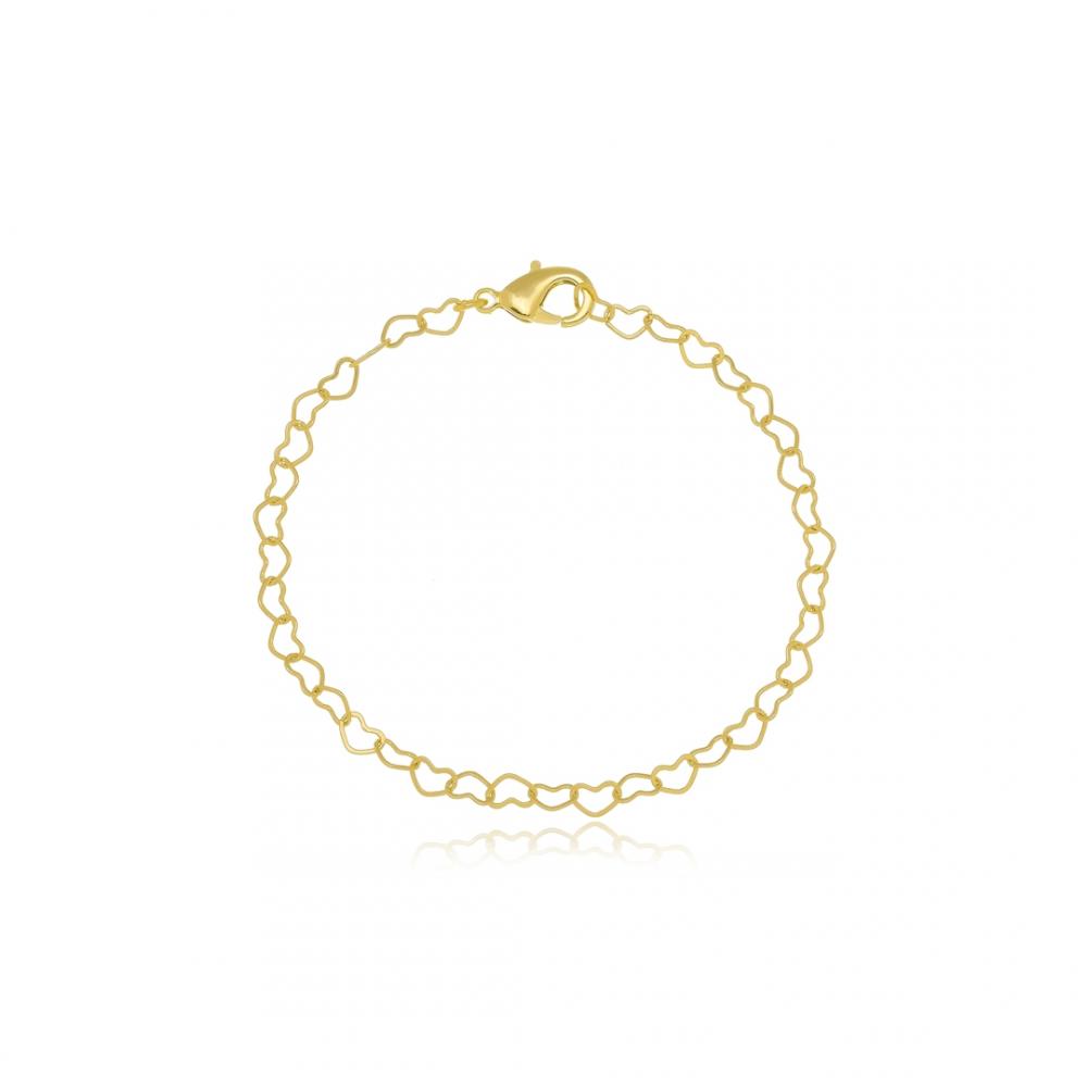 Pulseira infantil com corrente de coração banhada a ouro 18k 