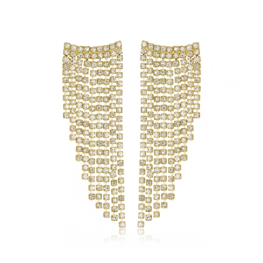 Brinco Juliette com corrente de strass folheado a ouro 18k 