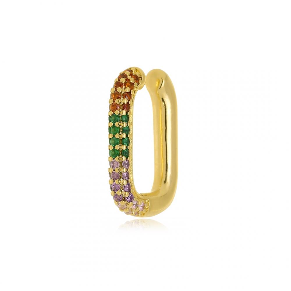 Piercing fake cravejado com zircônia colorida folheado a ouro 18k