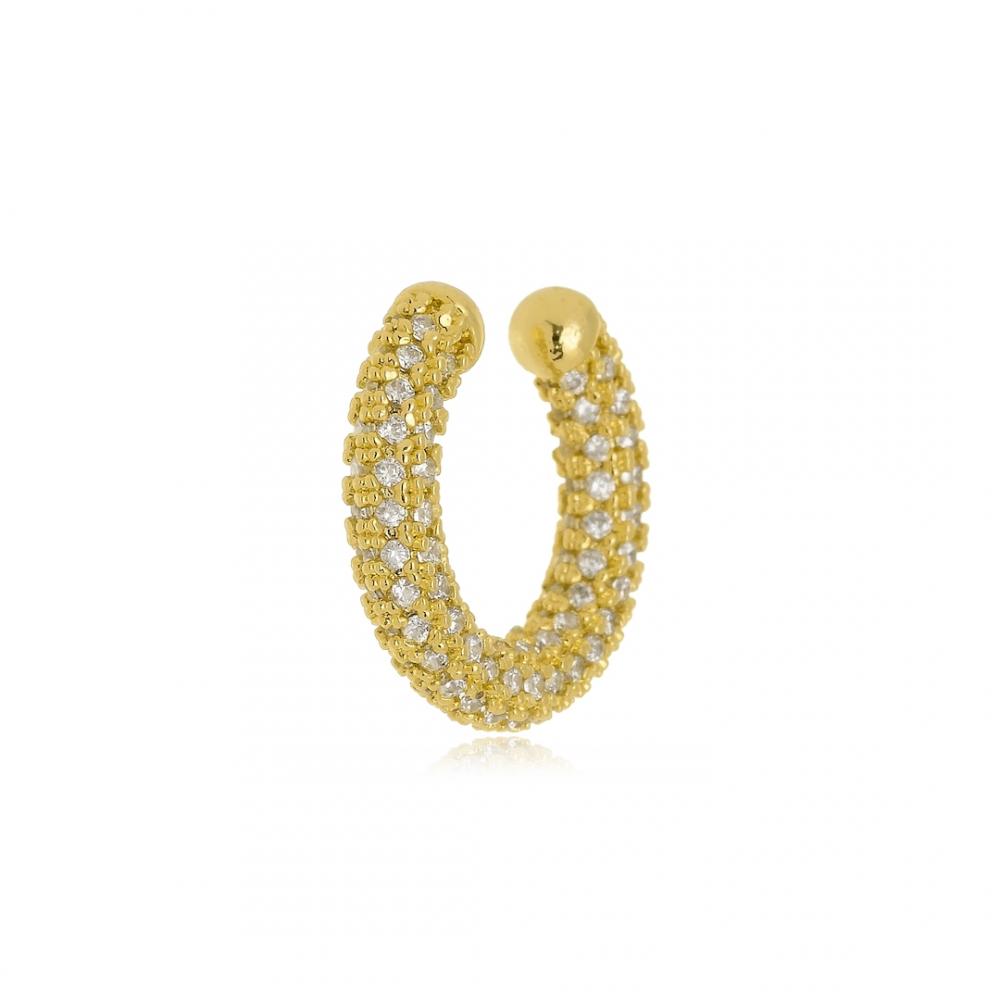 Piercing fake cravejado folheado a ouro 18k