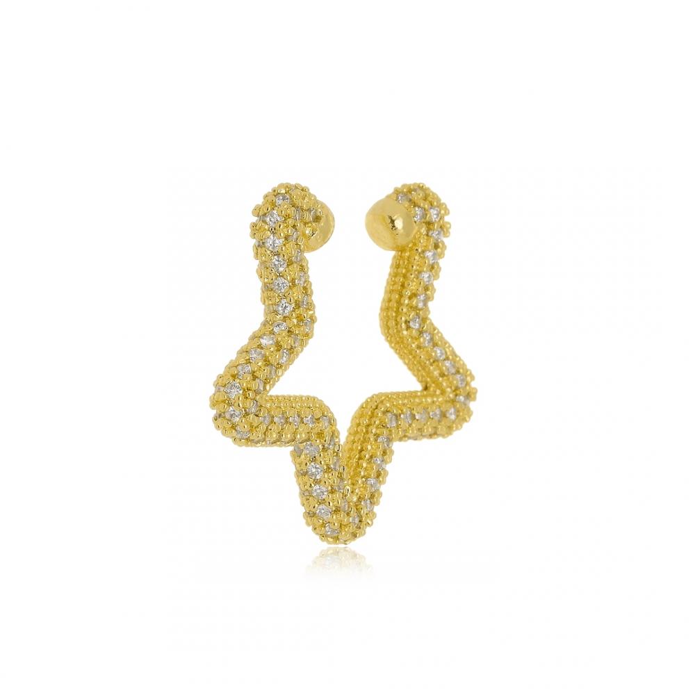 Piercing fake em formato de estrela cravejado folheado a ouro 18k