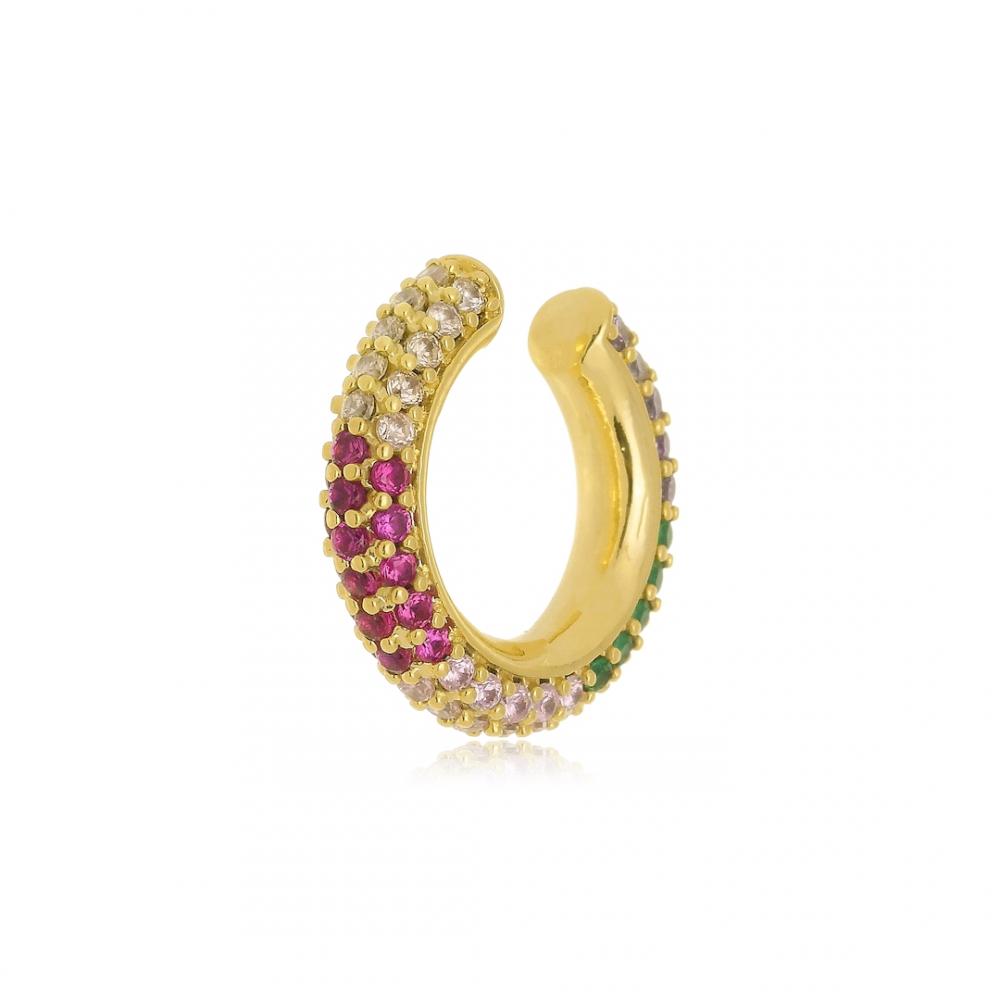 Piercing fake cravejado com zircônia colorida folheado a ouro 18k