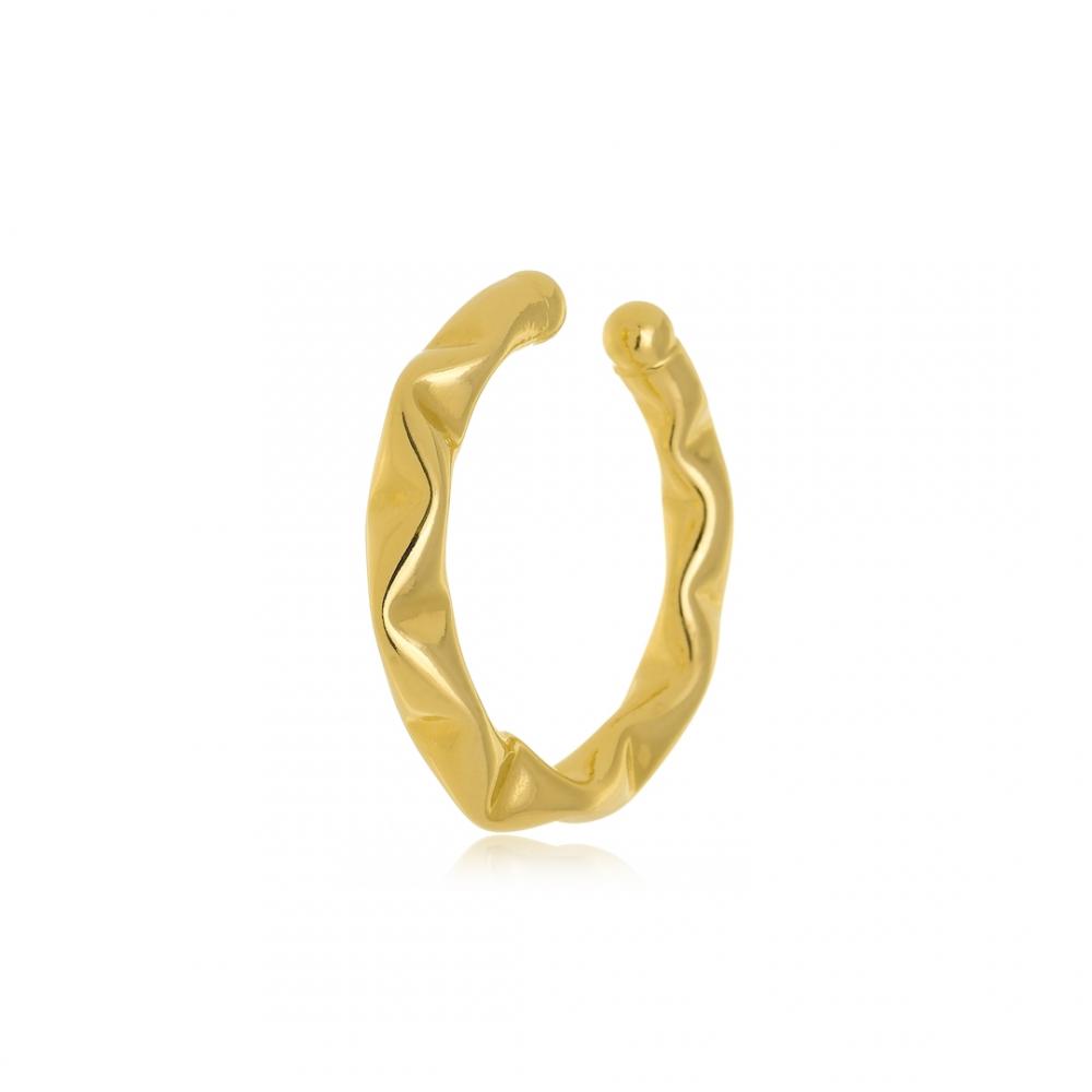Brinco piercing fake grande juliete ondulado folheado a ouro 18k