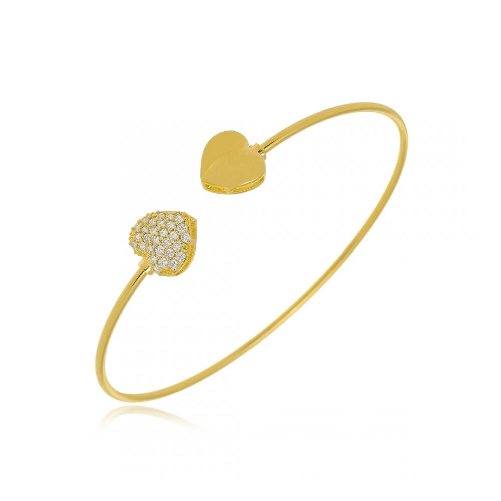 Bracelete com ponta de coração cravejado folheada a ouro 18k