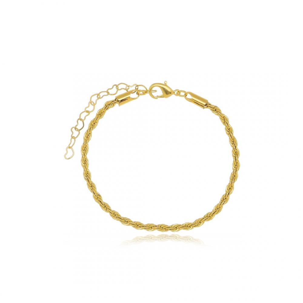 Pulseira Maya cabo de aço cordão baiano banhada a ouro 18k