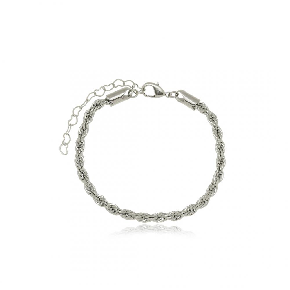 Pulseira cabo de aço na cor prata ródio branco