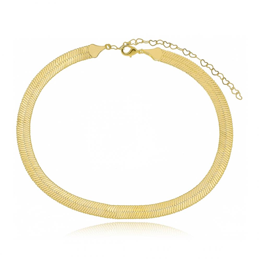 Choker tassia fita laminada  grossa banhada a ouro 18k
