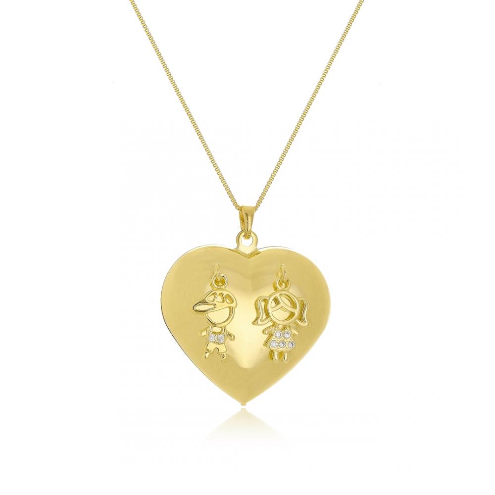 Colar personalizado com menino e menina banhado a ouro 18k 