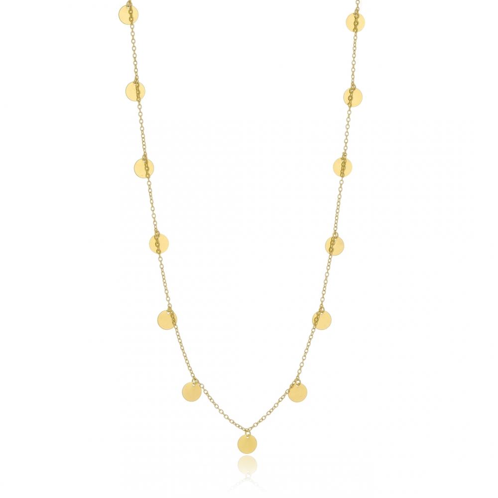 Colar longo com pingentes de medalhas folheado a ouro 18k 