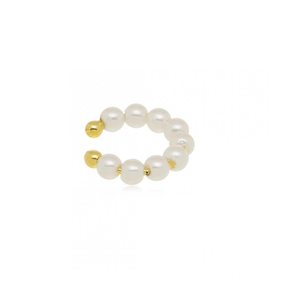 Brinco Piercing  Fake de pressão com mini bolinhas de pérola banhado a ouro 18k