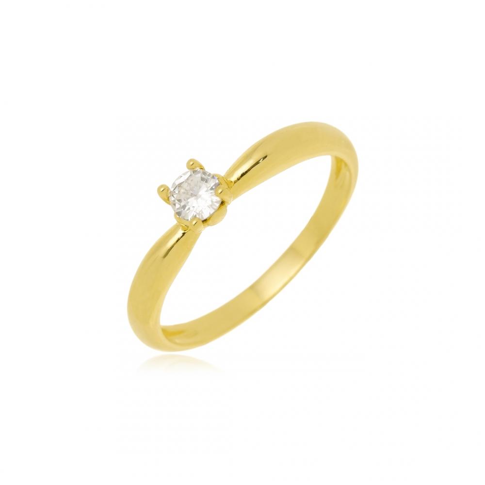Anel solitário cravejado com zircônia folheado a ouro 18k
