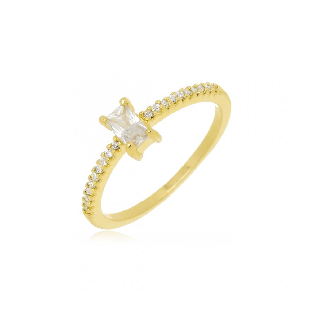 Anel minimalista cravejado com zircônia folheado a ouro 18k