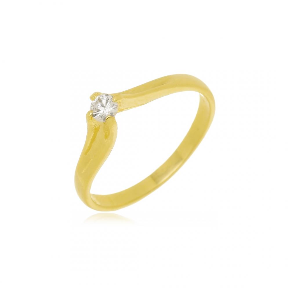 Anel solitário cravejado com zircônia folheado a ouro 18k