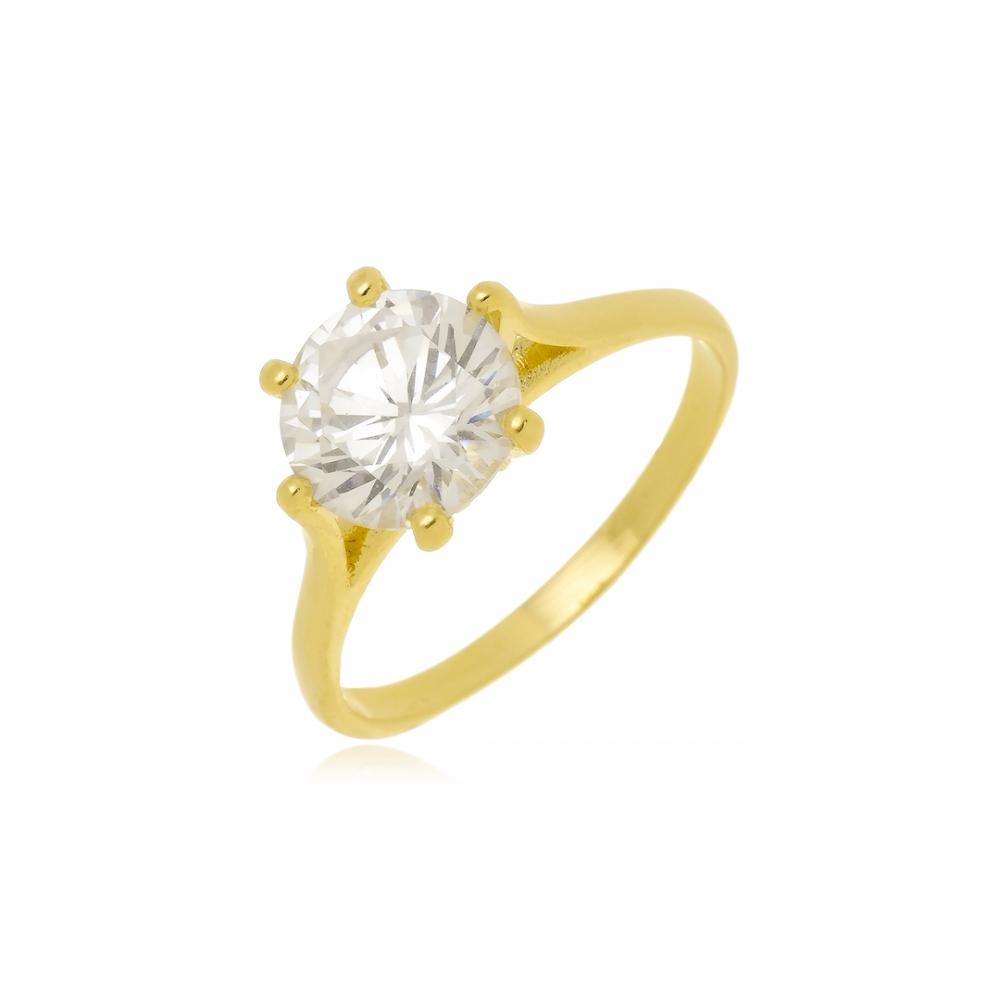 Anel solitário cravejado com zircônia banhado a ouro 18k