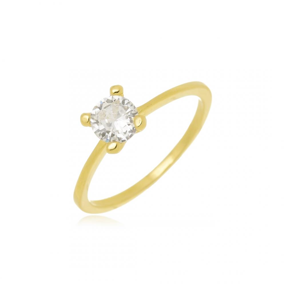 Anel solitário cravejado com zircônia folheado a ouro 18k