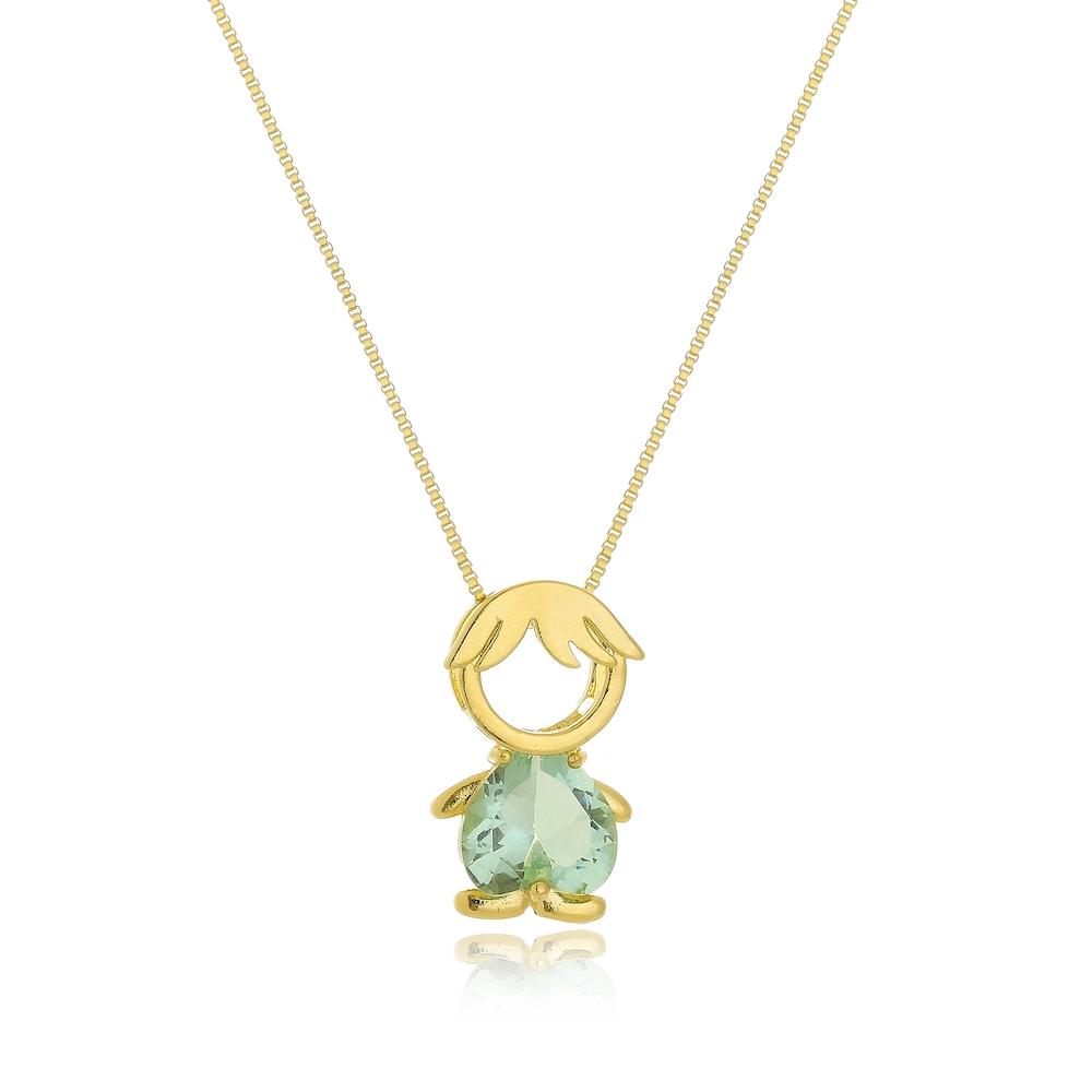 Colar personalizado filhos (a) com pingente de zircônia colorido banhado a ouro 18k