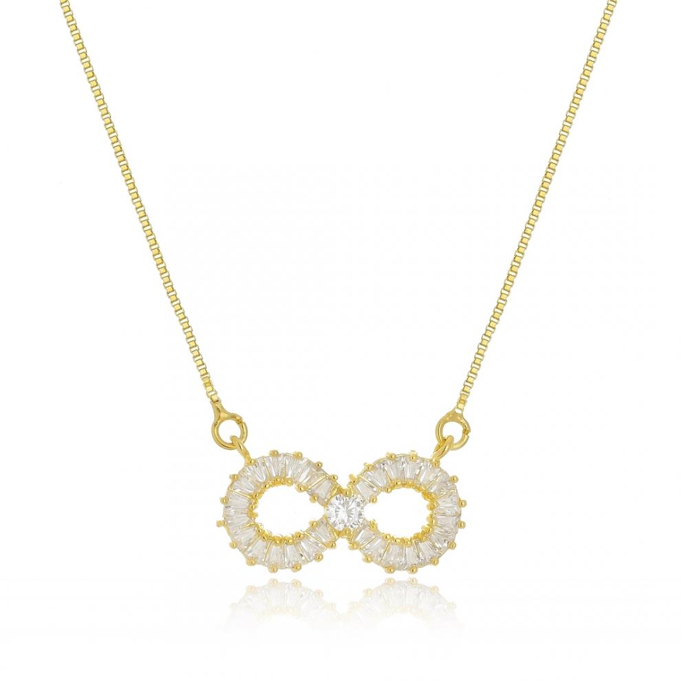 Colar com pingente do símbolo do infinito cravejado com zircônia folheado a ouro 18k