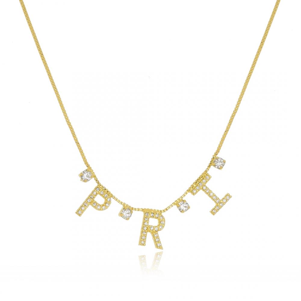 Colar personalizado com letra e pontos de luz banhado a ouro 18k 