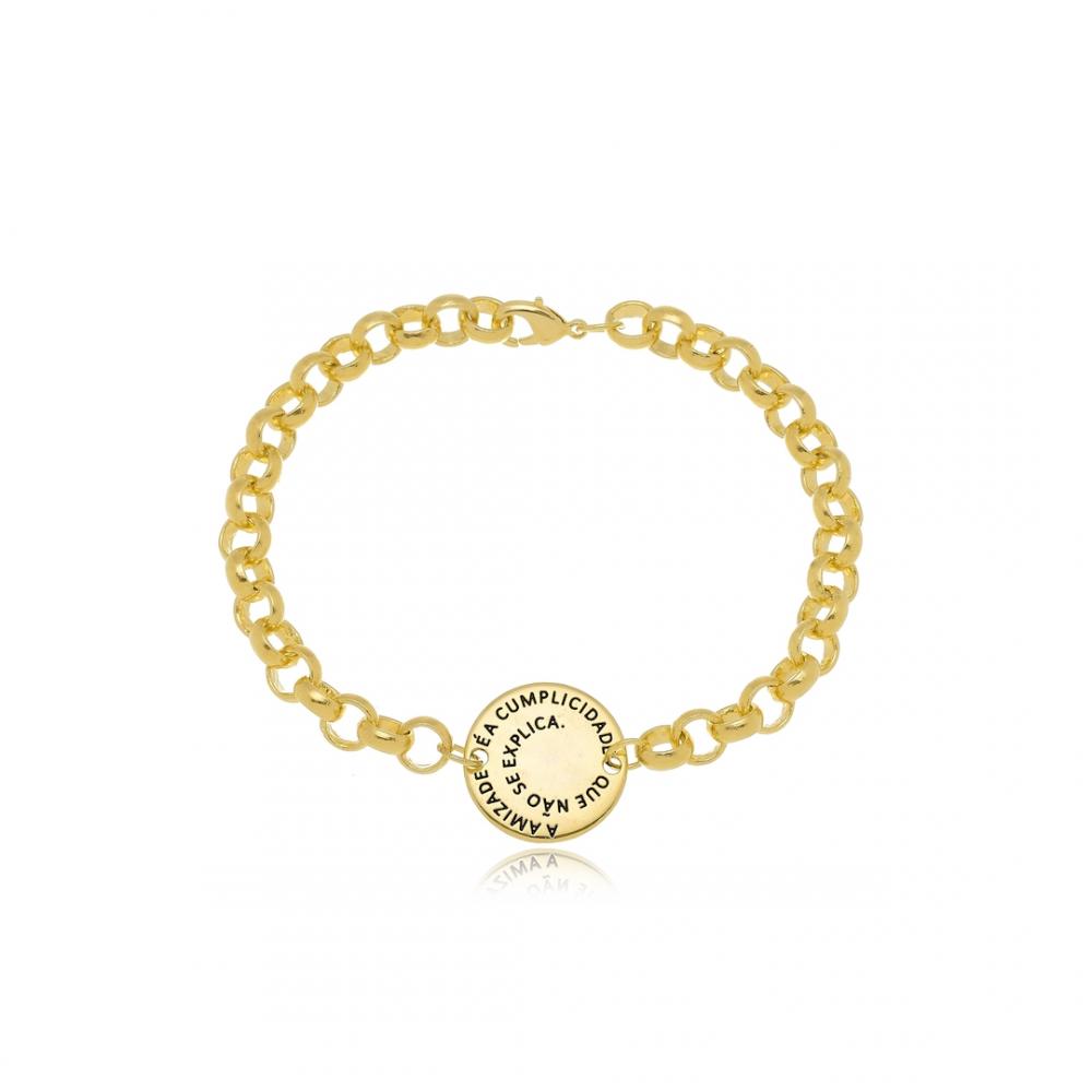 Pulseira com corrente de elo português e pingente banhada a ouro 18k