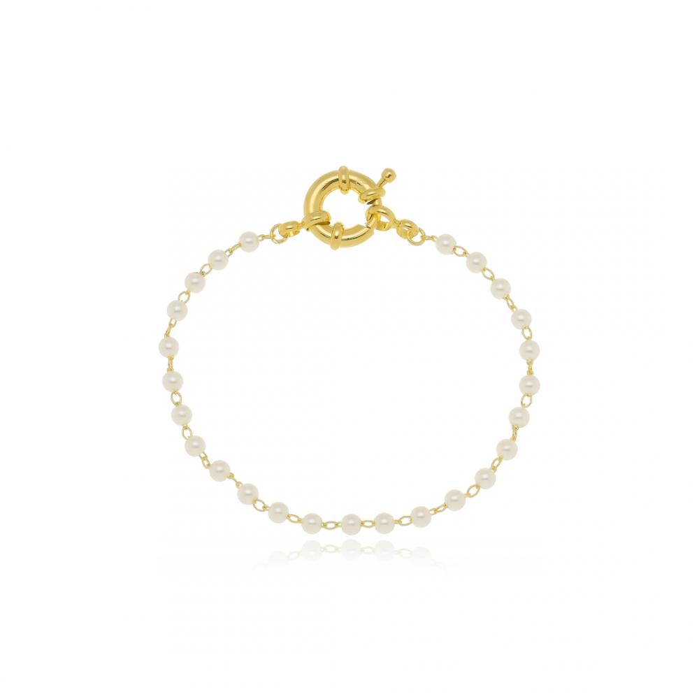 Pulseira com corrente de pérola e fecho de boia banhada a ouro 18k 