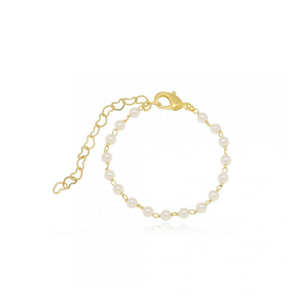 Pulseira infantil com corrente de pérola banhada a ouro 18k 