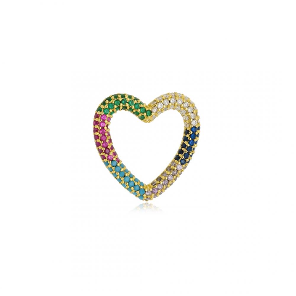 Pingente de coração cravejado com zircônia colorida banhado a ouro 18k